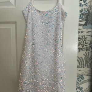 Sequin Embellished White Mini Dress